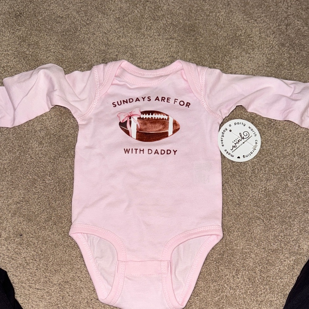 Pink Football Baby Bodysuit - Sundays Are For With Daddy